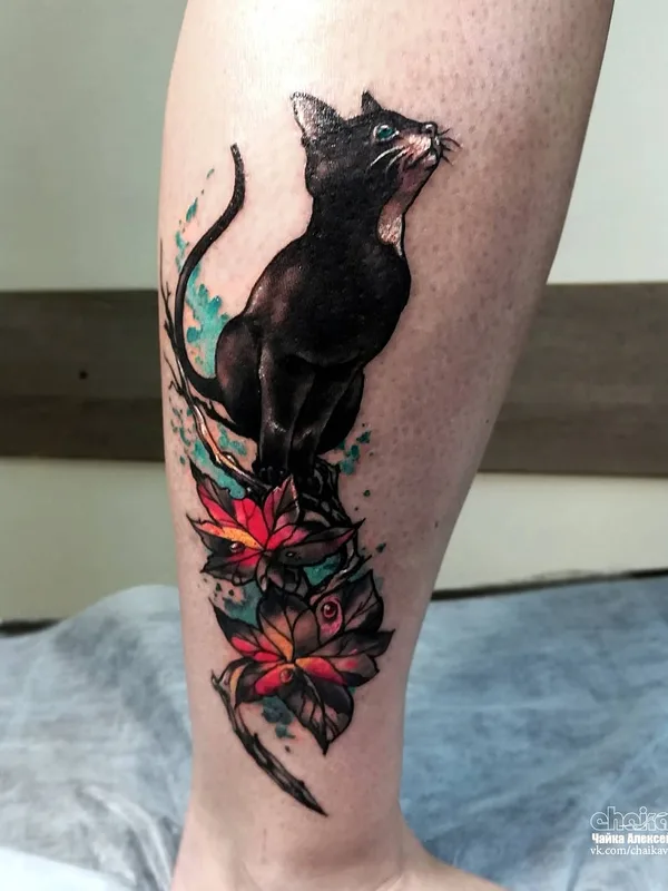 color illustrative tattoo auf calf #49464 | Tätowierer Алексей Чайка