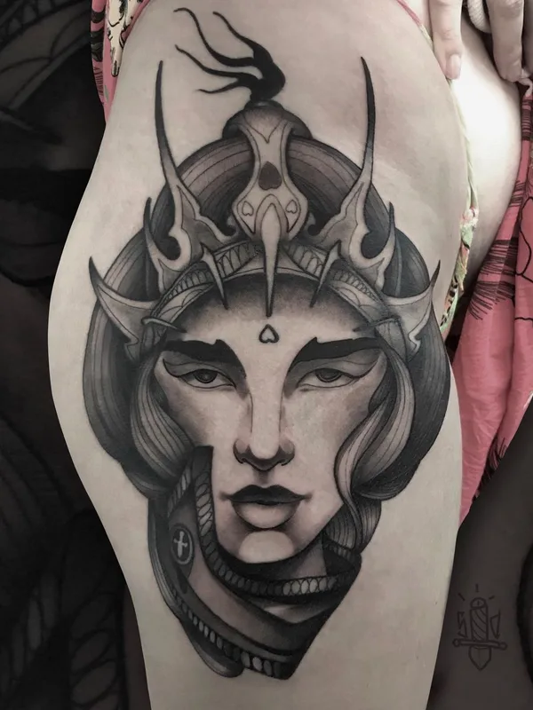female black and grey black and grey Tatuaggio su thigh #49481 | Tatuatore Сергей Донской