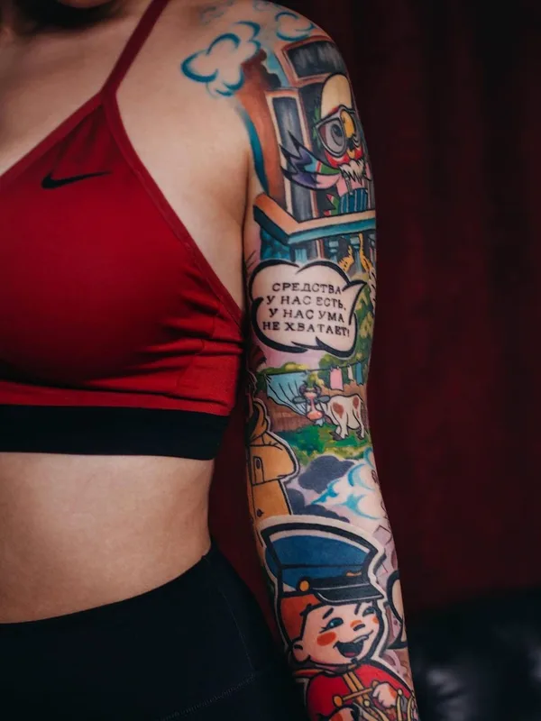 female color illustrative Tatuaggio su full sleeve #49513 | Tatuatore Дмитрий Хирург