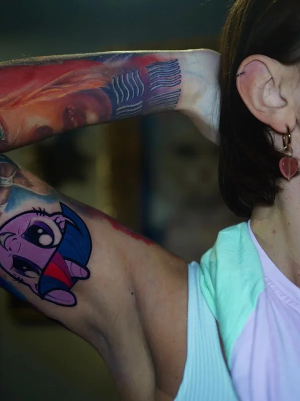 female color cartoon Tatuaggio su full sleeve #49519 | Tatuatore Дмитрий Хирург