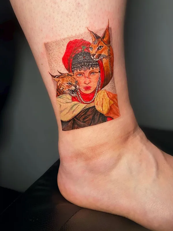 female color realism tattoo on ankle #49538 | Tattoo Artist Алёна Грицаенко
