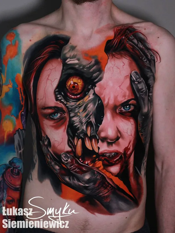 color realism tattoo on chest #29374 | Tattoo Artist Lukasz Smyku