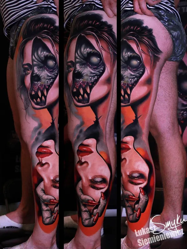 color realism tattoo on full leg #29371 | Tattoo Artist Lukasz Smyku