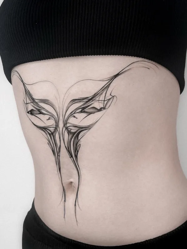 female black linework татуировка на stomach #68824 | Тату мастер Антон Тактаев