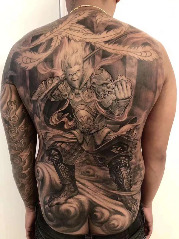 male black and grey japanese татуировка на full back #22457 | Тату мастер Heng Yue（岳阳新刺客)