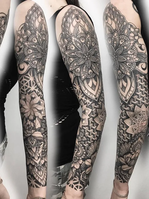 black and grey ornamental татуировка на full sleeve #31541 | Тату мастер IVAN