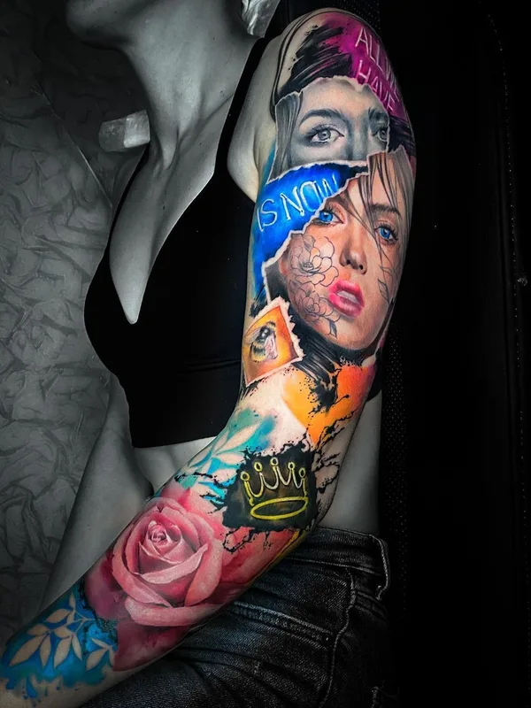 female color realism tatuaje en full sleeve #40973 | Tatuador Мария Гречанова