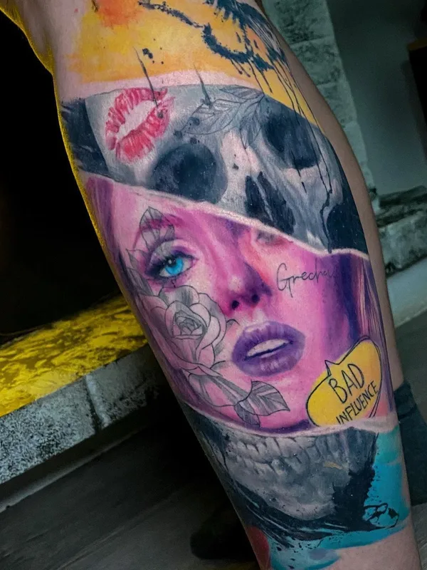 female color realism tatuaje en calf #40976 | Tatuador Мария Гречанова