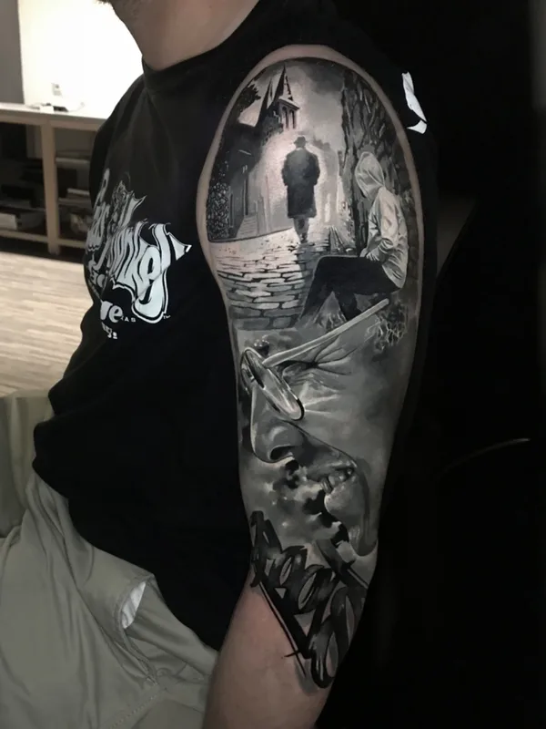 black and grey realism tattoo auf full sleeve #71815 | Tätowierer Timofey Nikulshyn 