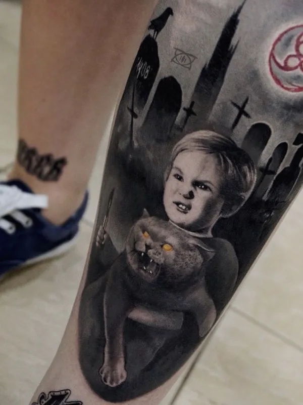 black and grey black and grey tatuaje en calf #41716 | Tatuador Zevsa