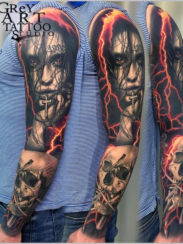 color realism tattoo auf full sleeve #58054 | Tätowierer Aleksandr Khartsyz