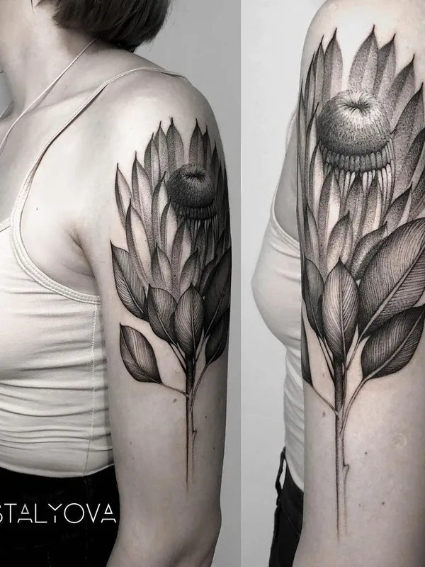 female black and grey botanic 타투 부위 shoulder #58065 | 타투이스트 Кристалева Маргарита