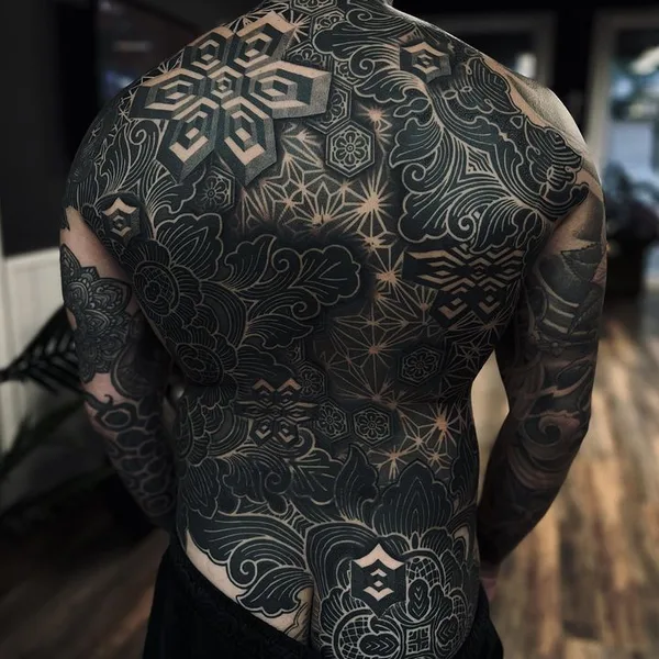 Ornamental tattoo by Eric Stricker in Barcelona