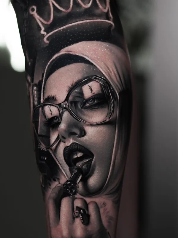 female black and grey realism tattoo on forearm #59418 | Tattoo Artist Dan Starr