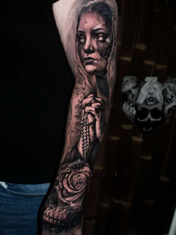 black and grey realism татуировка на full sleeve #21199 | Тату мастер Jayden Pengilly