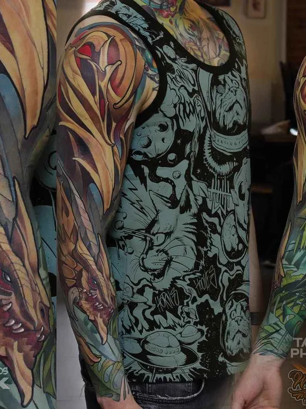 New School tattoo by Дмитрий Набока in Düsseldorf