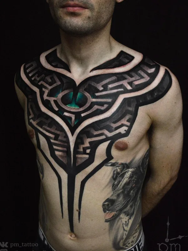 male black and grey geometric татуировка на chest #46338 | Тату мастер Полина Ramona Ink
