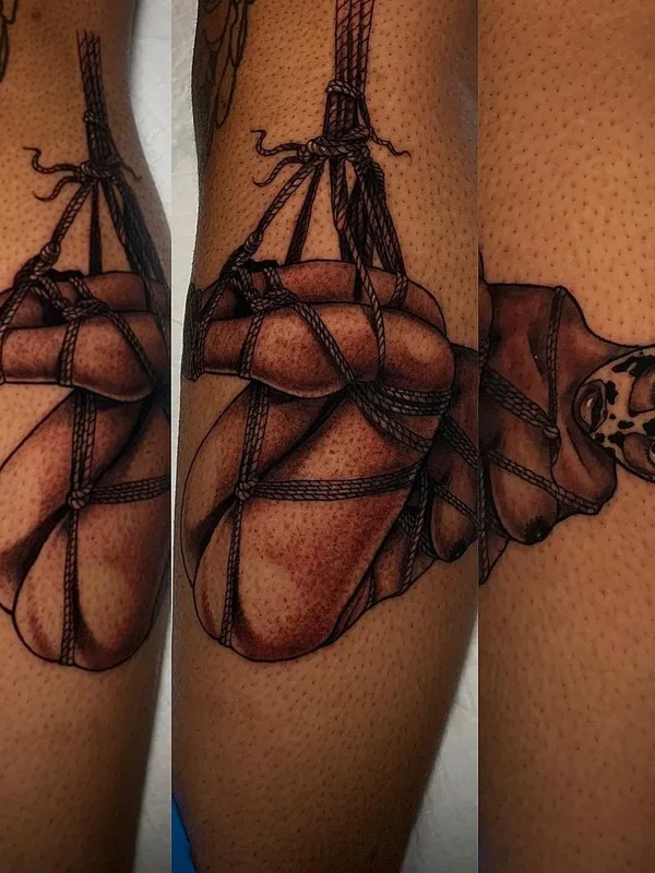 black and grey black and grey tatouage sur calf #46379 | Artiste tatoueur Archie Bronson