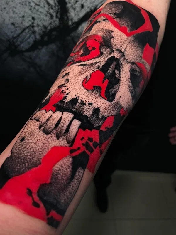 color trash polka tattoo on forearm #46416 | Tattoo Artist El Cuero Miller 