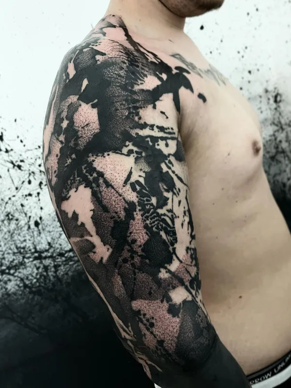 male black blackwork tattoo on full sleeve #46418 | Tattoo Artist El Cuero Miller 