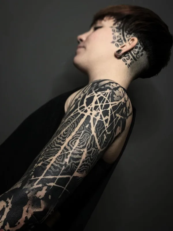 black blackwork tattoo on full sleeve #46414 | Tattoo Artist El Cuero Miller 