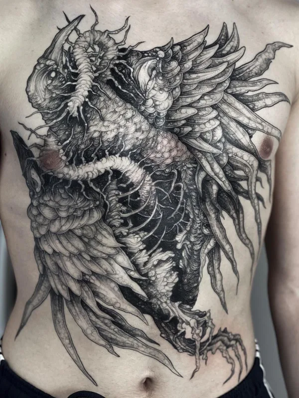 male black and grey biomechanical 타투 부위 chest #46440 | 타투이스트 Лиза Могилкина
