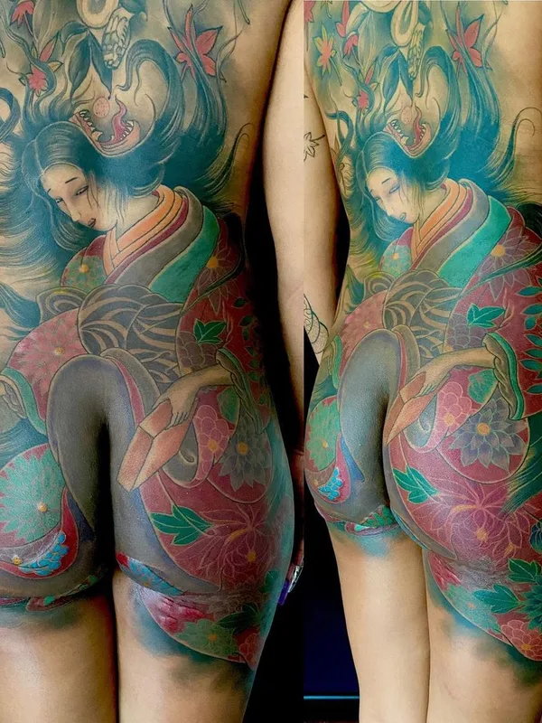 female color japanese Tatuaggio su full back #46495 | Tatuatore Kevin Marr