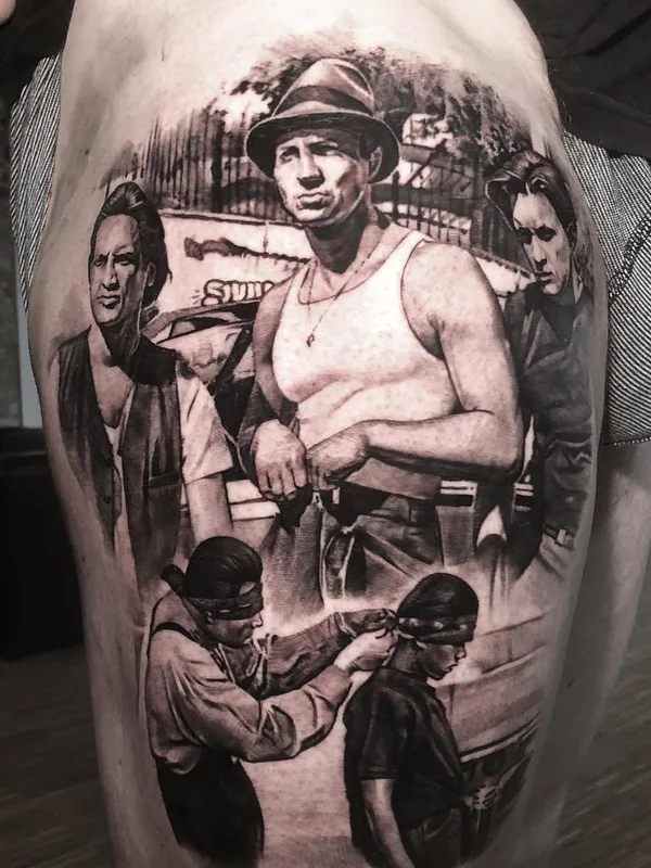 black and grey realism tattoo on thigh #23665 | Tattoo Artist Matteo Pasqualin