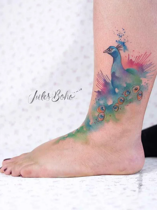 female color watercolor татуировка на ankle #19190 | Тату мастер Jules Boho