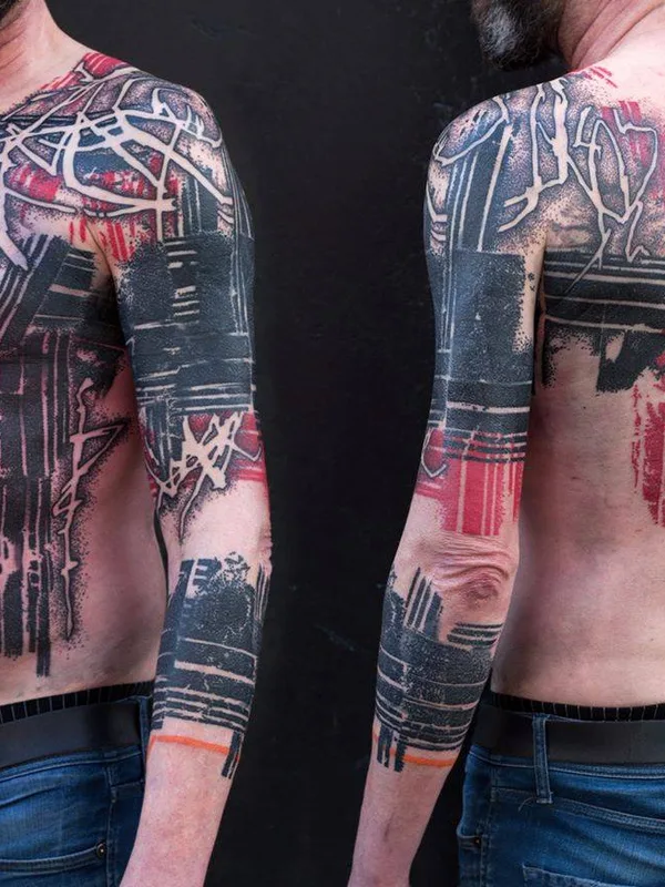male color abstract tatuaje en full sleeve #26688 | Tatuador Yonah Krank