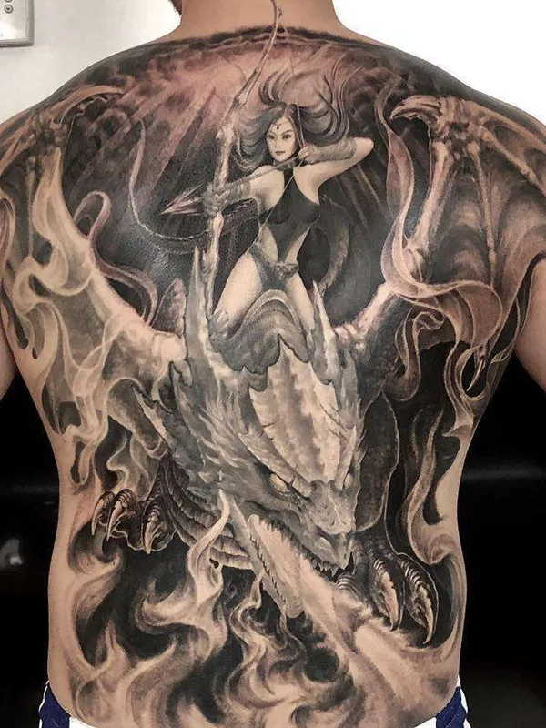 black and grey realism татуировка на full back #22454 | Тату мастер Heng Yue（岳阳新刺客)