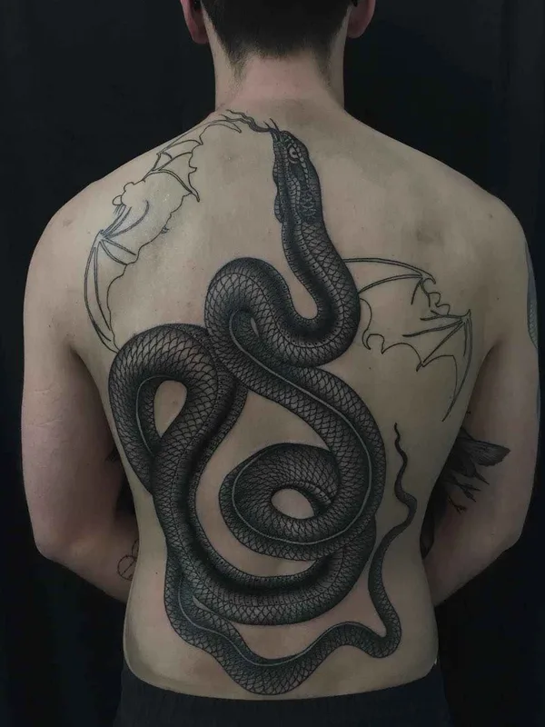 black blackwork tattoo on full back #19759 | Tattoo Artist Richard Warnock