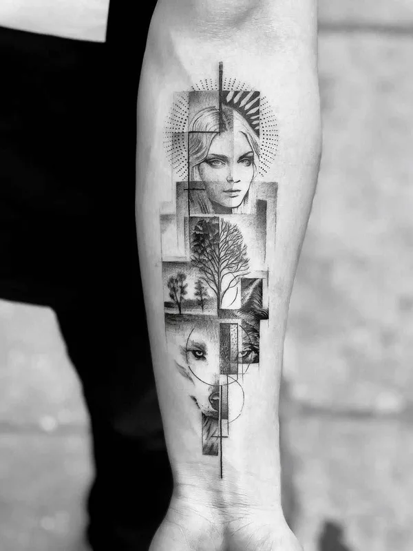 black and grey geometric tatouage sur forearm #19829 | Artiste tatoueur John Monteiro