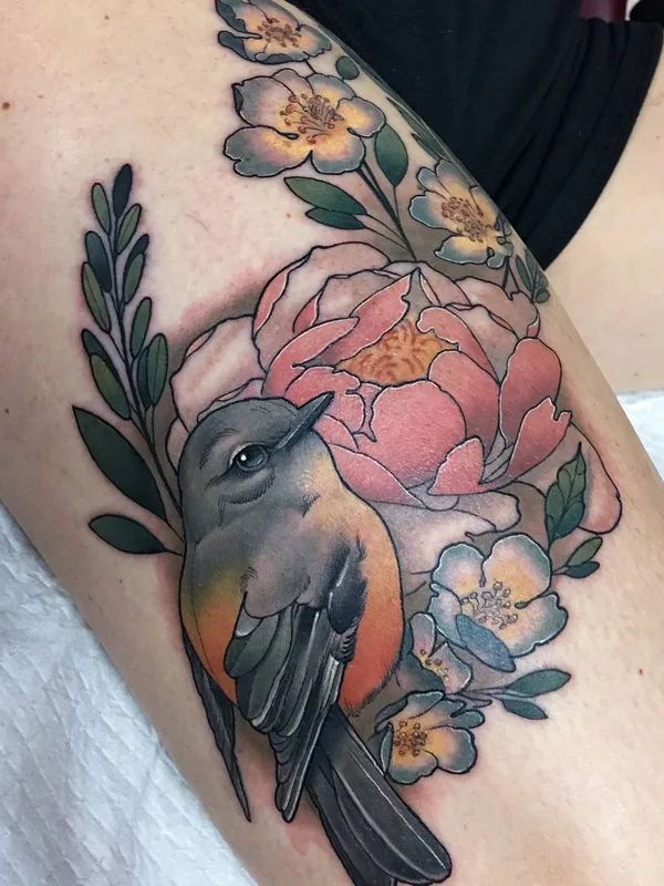color illustrative татуировка на thigh #22993 | Тату мастер Carolyn Elaine