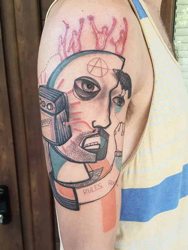 male color illustrative tattoo on upper arm #20671 | Tattoo Artist Matteo Cascetti