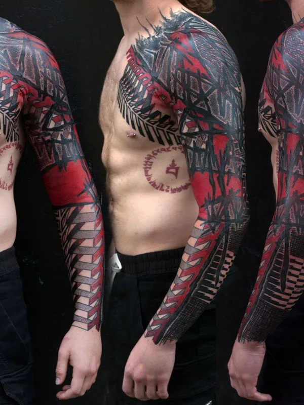 male color abstract tatuaje en full sleeve #26691 | Tatuador Yonah Krank