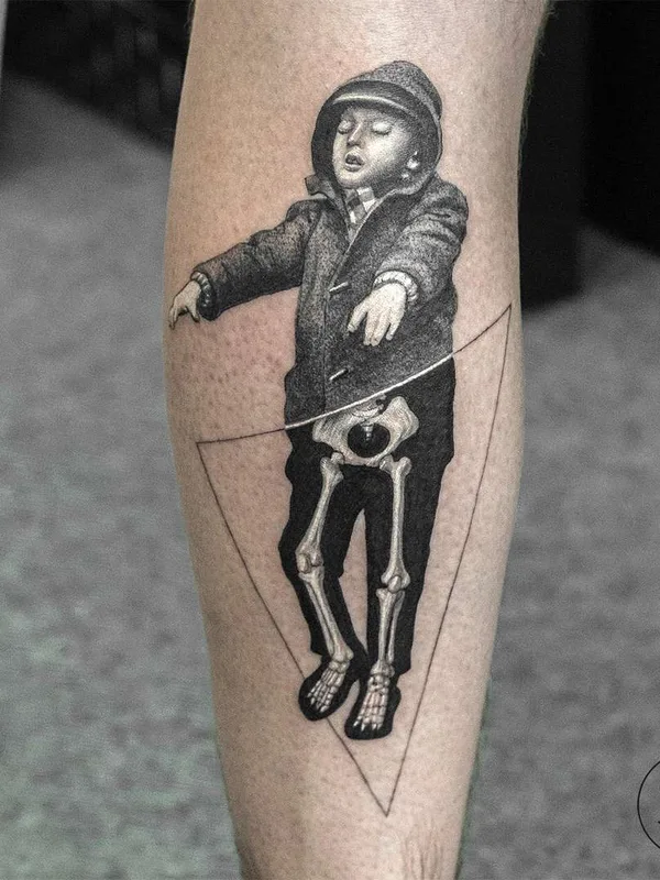black and grey realism tattoo on calf #21076 | Tattoo Artist Sven Rayen