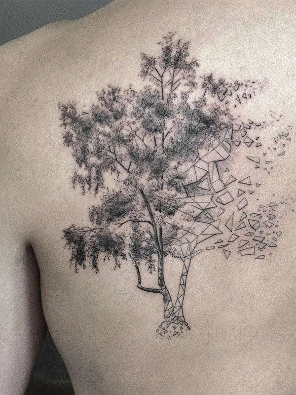 black and grey geometric tattoo on shoulder blade #21073 | Tattoo Artist Sven Rayen