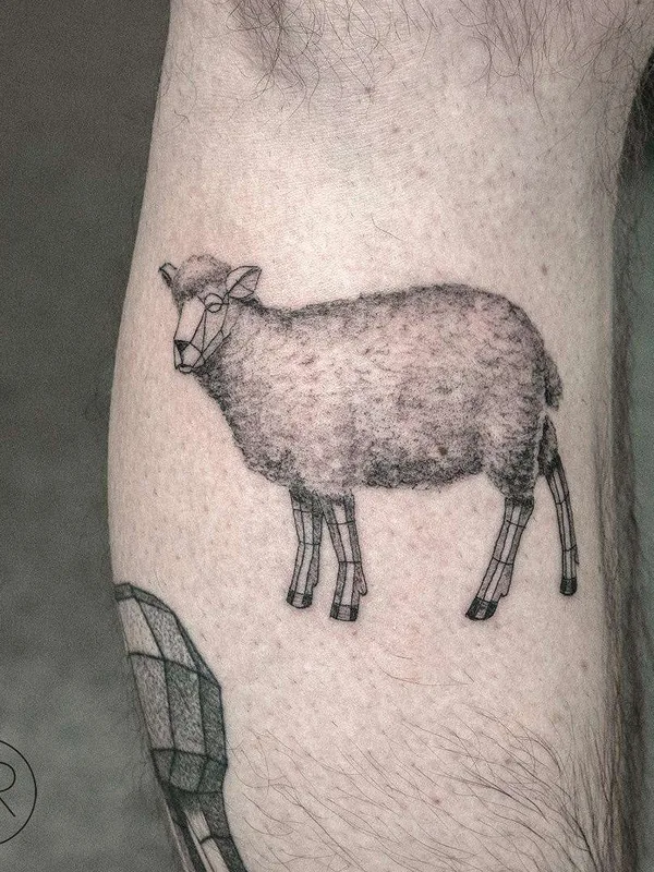 black and grey geometric tattoo on calf #21077 | Tattoo Artist Sven Rayen