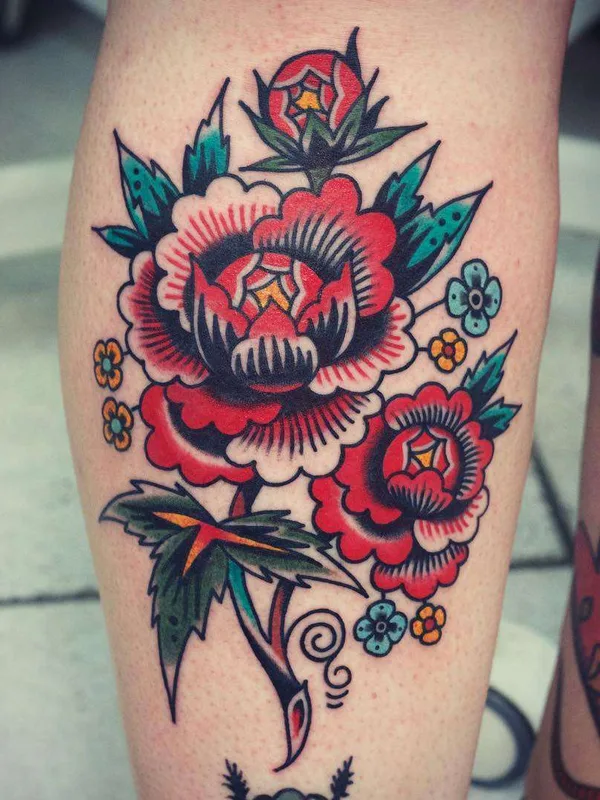 color traditional tattoo auf calf #21941 | Tätowierer Electric Martina