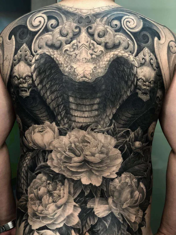 black and grey japanese татуировка на full back #22460 | Тату мастер Heng Yue（岳阳新刺客)