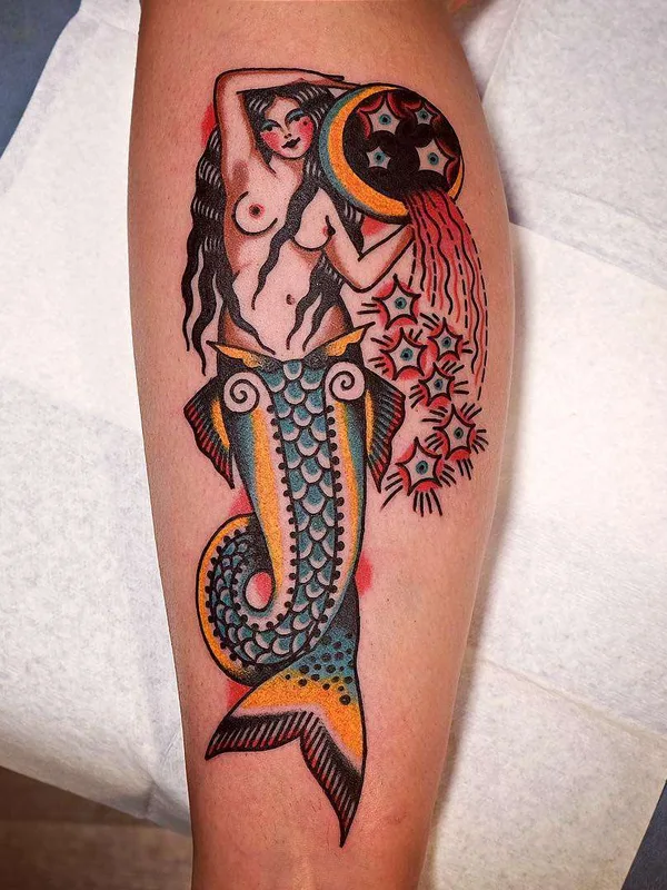 color traditional tattoo auf calf #21944 | Tätowierer Electric Martina