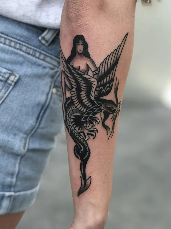black and grey traditional tattoo on forearm #23576 | Tattoo Artist Javier Betancourt