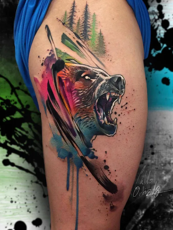 color watercolor tatouage sur thigh #23337 | Artiste tatoueur Pablo Ortiz