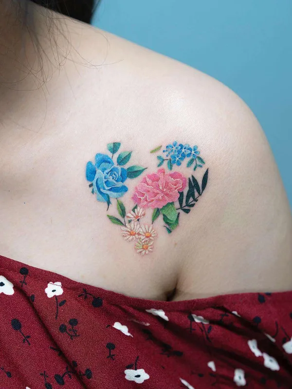 female color botanic tattoo on collarbone #21561 | Tattoo Artist Zihee
