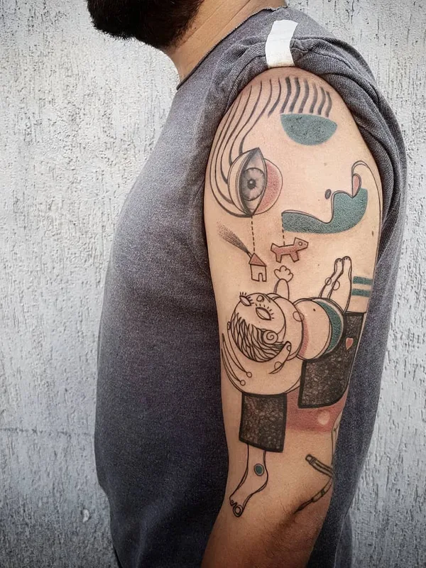 male color illustrative tattoo on upper arm #23085 | Tattoo Artist Matteo Cascetti