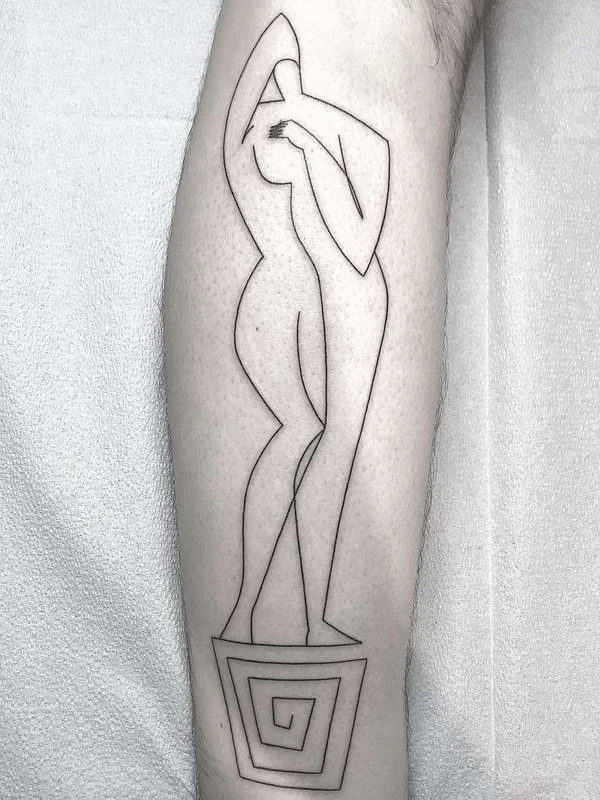 black linework tattoo on calf #21420 | Tattoo Artist Caleb Kilby