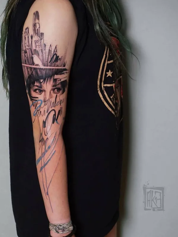 black and grey sketch tattoo auf full sleeve #26781 | Tätowierer Artem Korobov