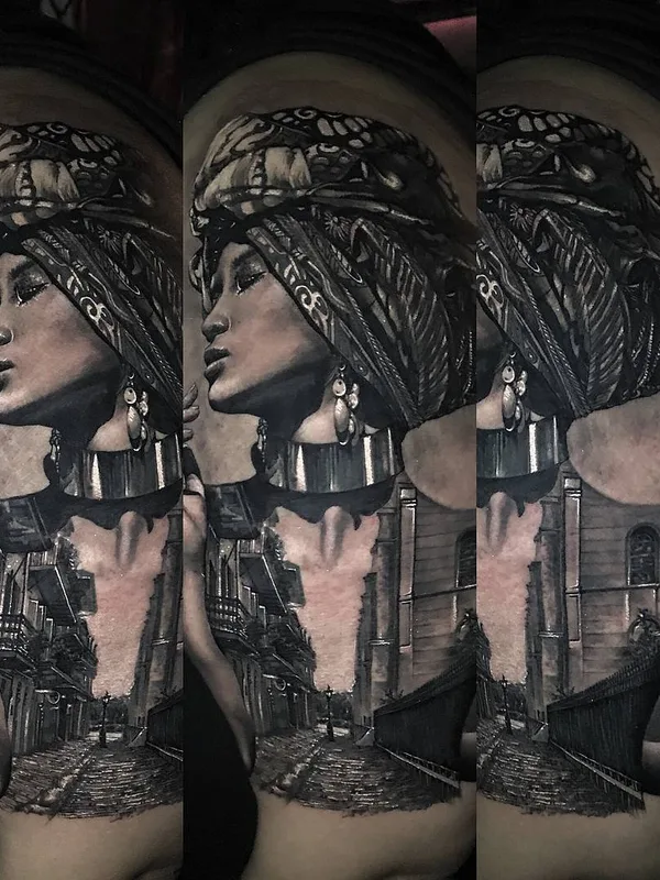 female black and grey realism tattoo on back #25151 | Tattoo Artist Chris Mata'afa