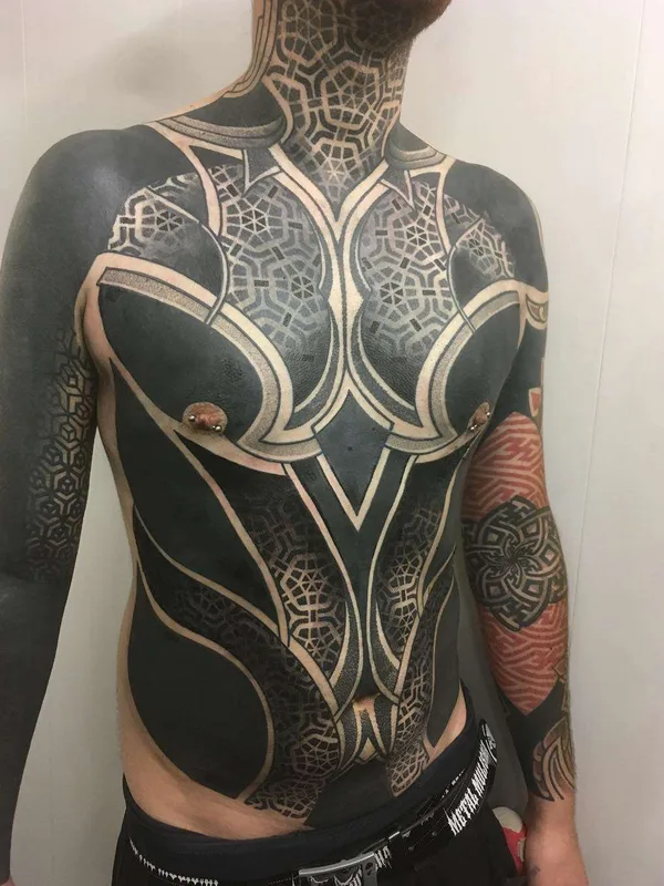 male black blackwork татуировка на chest #21532 | Тату мастер Pierluigi Deliperi